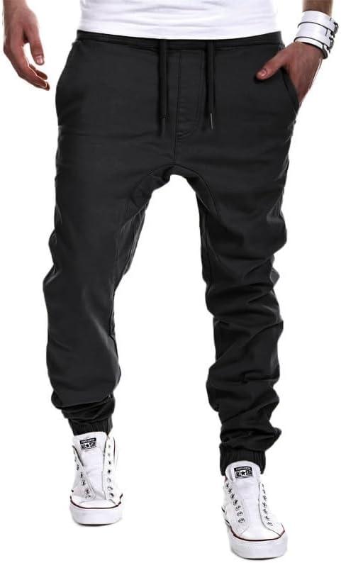 YAXHWIV Men's Casual Joggers Pants Cotton Drawstring Twill Cargo Pants Lightweight Tapered Track Jogging Sweatpants (Black, M)