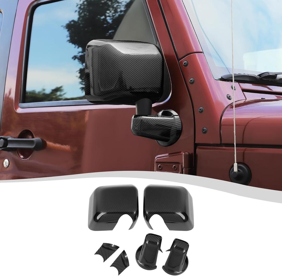 Side Mirror Cover,Rearview Mirrors Decoration Trim Kit Fit for 2007-2018 Jeep Wrangler JK JKU(Carbon Fiber
