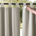 NICETOWN 2 Panels Natural Outdoor Patio Curtainss Waterproof, Detachable Sticky Tab Top Thermal Insulated Privacy Indoor Outdoor Drapes Cold & Heat Block Room Darkening for Pergola, W52 x L84