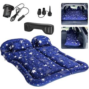 SUV Air Mattress Camping Bed Cushion Pillow, Inflatable, Car Portable Bed Back Seat (Starry Blue)