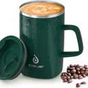 Ideus Vacuum Insulated Coffee Mug, 16oz Reusable Stainless Steel Thermal Double Walled cup with Handle and Slider Lid for Hot & Cold Beverages, BPA Free (Leapord Dark Green)