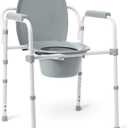 Medline 3-in-1 Steel Bedside Commode, Elongated Seat, Sturdy Folding Frame, 7.5 QT. Bucket, 350 lb. Weight Capacity, Clip-on Seat, Easy Cleaning, Tool-Free Assembly, Gray