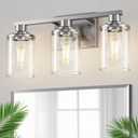 DORESshop Bathroom Light Fixtures, 3-Light Brushed Nickel Bathroom Lighting Fixtures Over Mirror with Clear Glass Shade, Modern Wall Sconce for Mirror Bedroom Hallway, ETL Listed