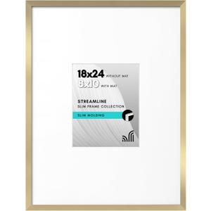 Americanflat 18x24 Poster Frame with Polished Plexiglass - Use as 8x10 Frame with Mat or Display 18x24 Photo Without Mat - Streamline Collection - Thin Border Picture Frames for Wall - Gold