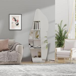 QDSSDECO Full Length Mirror with Stand 63"x24" Irregular Wall Mirror Wave Frameless for Living Room Bathroom Bedroom Entryway Decor (Cloud With Bracket)