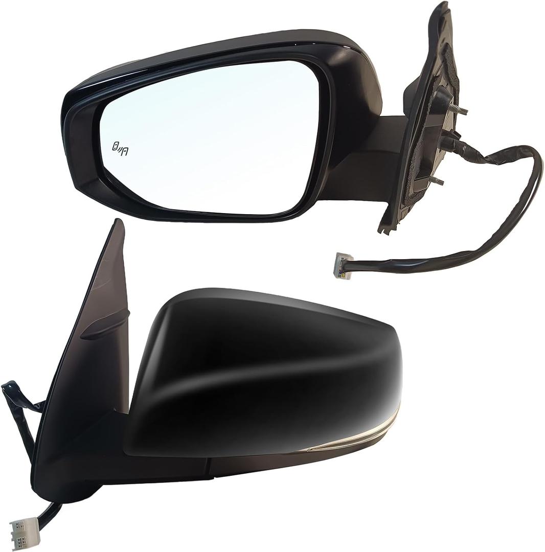 Left Driver side Mirror Assembly Fits 2016-2024 Toyota Tacoma With Power Glass, Heated, Turn Signal Blind Spot Detection Manual Folding Match to Black Replace TO1320350(8Pins)