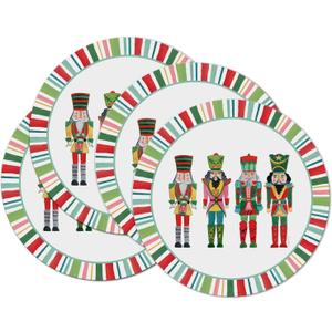 CounterArt Holiday Nutcracker 4 Pack Round Reversible Easy Care Flexible Plastic Placemats Made in The USA Reversible Flexible Easily Wipes Clean