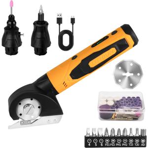 4-In-1 Cordless Electric Scissors,90pcs Multi-Functional 4V Cardboard Cutter Electric,Includes Interchangeable Rotary Tool Kit,Suitable For Cardboard Cutting,Sanding,Drilling,And Diy Crafts