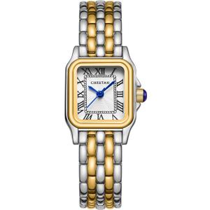 CHEETAH Gold Watches for Women with Small Vintage Bracelet, Rectangular Case Roman Dial