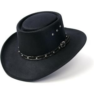 Western Faux Felt Gambler Cowboy Hat -Black L/ XL (Elastic Band)