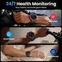 Military Smart Watch for Men with GPS, 1.43" AMOLED Bluetooth Call, LED Flashlight, Rugged Tactical Watch for Android iOS, 3ATM Waterproof Fitness Tracker with Heart Rate Pedometer (Black)
