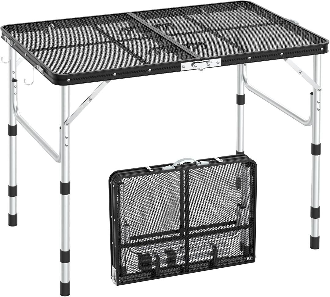 Sportneer Folding Table, 3 Heights Camping Table with 2 Hooks, Lightweight & Compact Aluminum Portable Grill Table for BBQ, RV, Picnic, Outdoor, Camping, Cooking, 35.4'' L x23.6'' W Large Size Sportneer Folding Table, 3 Heights Camping Table with 2 Hooks, Lightweight & Compact Aluminum Portable Grill Table for BBQ, RV, Picnic, Outdoor, Camping, Cooking, 35.4'' L x23.6'' W Large Size
