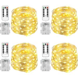 Homemory 4 Pack 20 Ft 60 LED Fairy Lights Battery Operated Christmas Lights with Remote Waterproof 8 Modes Firefly Twinkle String Lights for Party Bedroom Wedding Halloween Decorations (4 pcak warm white)