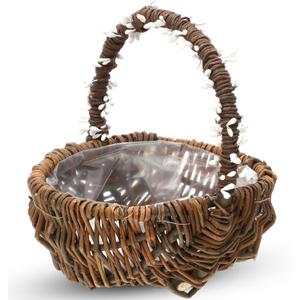LemonRoad 1 Pcs Small Flower Girl Basket Vintage Berry Vine Wrapping Wicker Basket with Handle for Easter Wedding Flowers Floral Decoration Candy Garden Home Storage (7.9x7.9x5.9'')
