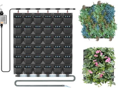 Reaeng Self Watering Wall Planter with 36 Pots, Vertical Garden Planter for Indoor Plants, Wall Mounted planters Hanging Flower Herbs Vegetables, Wall Garden for Home (Black with Irrigation)