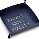 8 x Juvale Key Tray - 6.9 x 6.9 x 2.2 in, Navy Blue PU Leather - Soft Suede Lining & Polished Finish - Catchall Tray for Men & Nightstand & Desk Organizer