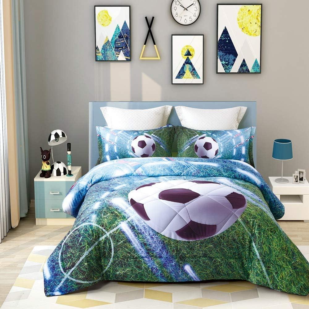 Wowelife Soccer Bedding Comforter Set Twin for Boys and Girls, 5 Pieces Kids Soccer Twin Bedding Sets for Boys, Playground Green Twin Comforter Set with Sheets for Kids