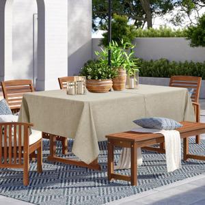 Outdoor Tablecloth with Umbrella Hole - Patio Table Cloth Zippered Rectangle 52x70 Inch, Linen-Look Polyester Table Cover Water Resistant for Picnic Outside, Natural Color