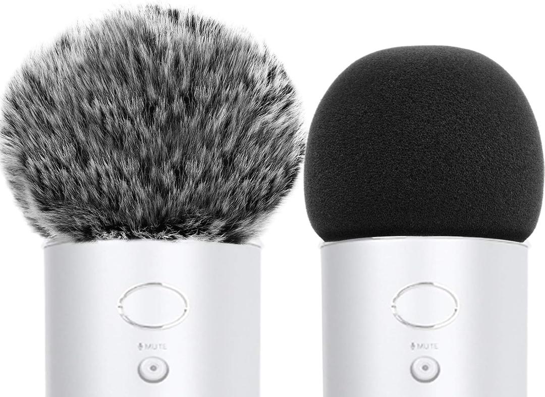 ChromLives Mic Cover Compatible with Blue Yeti, Microphone Windscreen, Foam Cover Furry Wind Muff Compatible with Blue Yeti, Yeti Pro Condenser Combo 2Pack (grey+ black)