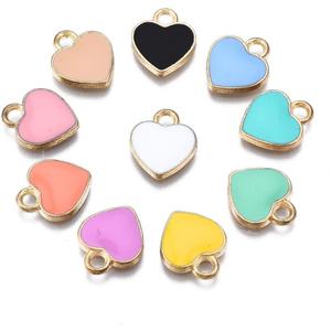 DanLingJewelry 100pcs Random Color Alloy Enamel Heart Charms Peach Heart Charms Enamel Dangle Pendants for Valentine's Day Jewelry Making