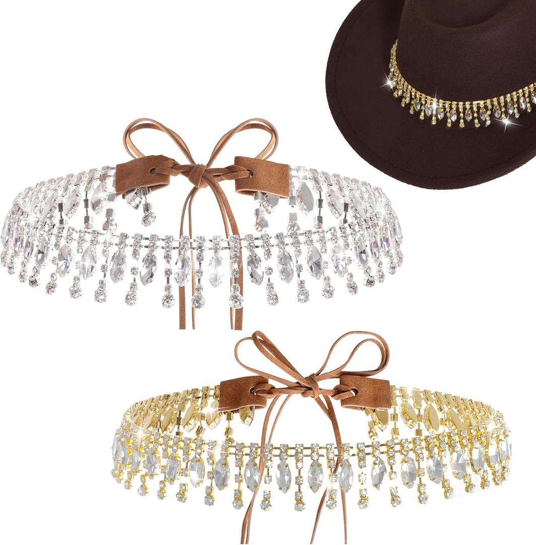 Rhinestone Cowboy Hat for Women Bling Hat Accessories Adjustable Western Style Cowgirl Hat Belt for Cowgirl Party