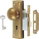 Mortise Lock Set for Interior Door, Vintage Antique Door Knobs with Lock and Skeleton Key, Old Door Knob Replacement Fits 1-3/8 in 1-3/4 in, Antique Brass Finish