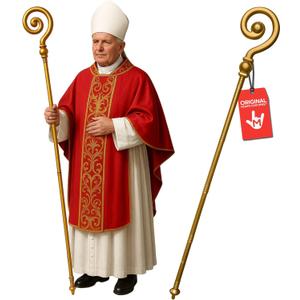 Morph Adult Gold Saint Nicholas Shepherd Staff Lightweight Adjustable Cane, Priest Pope Bishop, Wizard, Pharaoh & Holiday Events - Halloween Props & Cosplay Costumes - Gold, One Size