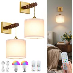 NookNova Battery Operated Wall Sconces Set of 2, 8000mAh Rechargeable Sconce RGB 15Colors Dimmable Wall Sconce Wireless Battery Powered Sconces Decor Wall Lights for Living Room Bedroom Gold