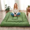 DAICO Japanese Floor Mattress, 4'' Thicken Futon Mattress Tatami Mat, Sleeping Pad Foldable Roll Up Mat for Camping and Guest Room, Queen Size 60''*80'', Green