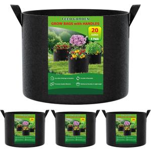 25 Gallon Plant Grow Bags 4 Pack 300G Fabric Pots with Handles | Breathable Drainage Healthy Root Growth Planters for Tomatoes, Potatoes & Large Vegetables Indoor Outdoor Reusable BPA-Free