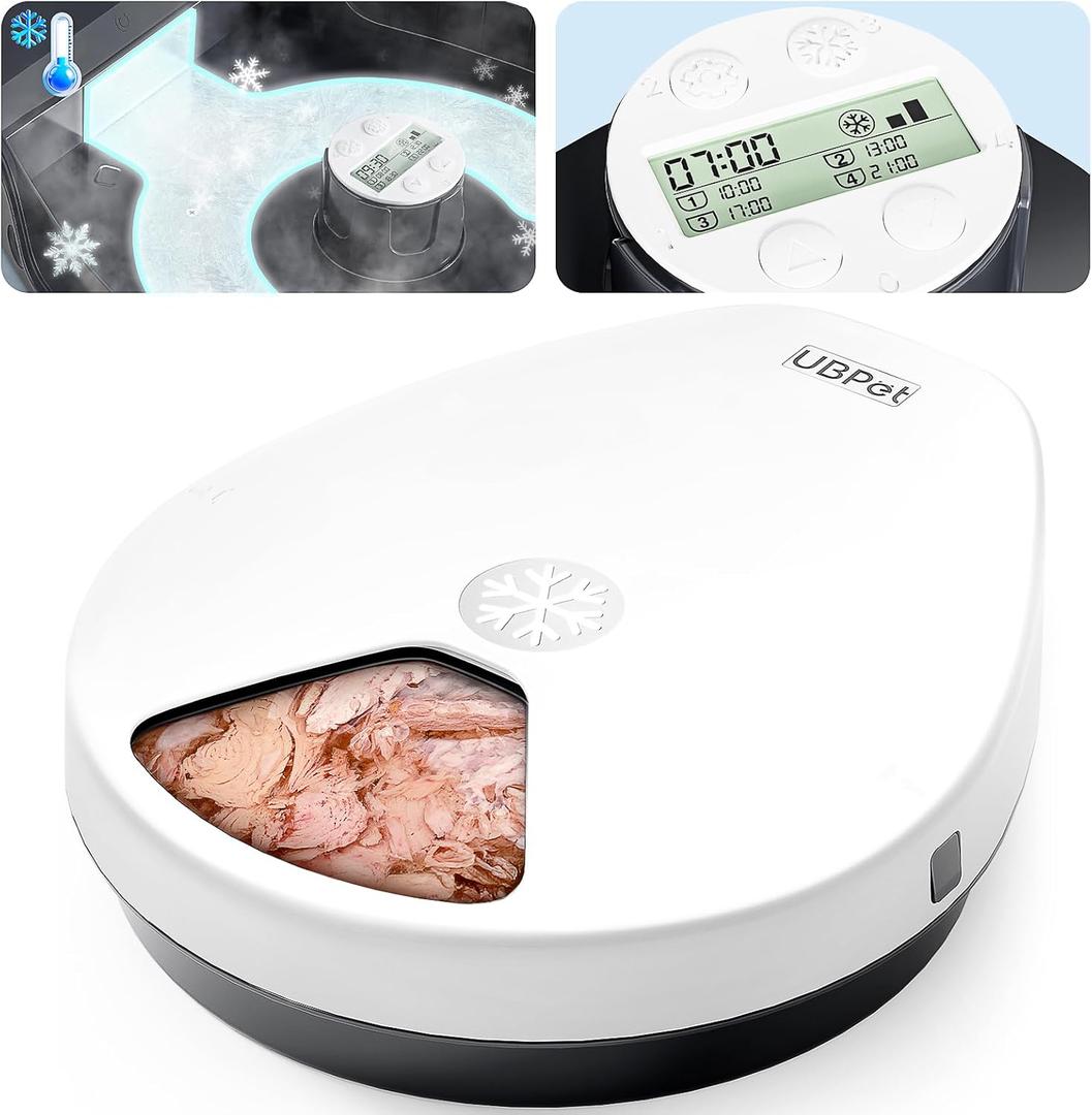 F10 Automatic Cat Feeder Wet Food, Semiconductor Cooling 5 Meal Timed Meat Dispenser, 24-Hour Freshness 3 Cooling Modes, Dry and Wet Food Automatic Feeder for Cats and Dogs (White)