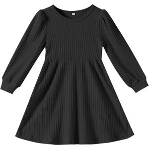 Toddler Girl Long Sleeve Dress Baby Ribbed Knit Sweater Dresses A Line Fall Winter Kids Clothes Casual (18-24 Months)