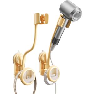 Hands-Free Hair Dryer Holder Wall Mounted with 360 Adjustable Hose, Suction Cup Installation, Built-in Mirror, and Cord Organizer for Blow Dryer, Curling Iron, No Drilling Required