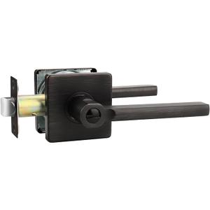 Probrico 1 Pack Door Handle Square Privacy Bed/Bath Lever, Keyless Lever with Adjustable Backset Latch Oil Rubbed Bronze Finish