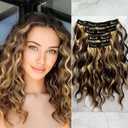 4PCS Clip in Hair Extensions 12" Short Curly Wavy Hair Extensions Invisible Lace Weft Natural Soft Hairpieces for Women Chocolate Brown Color with Blonde Highlights