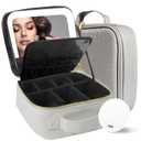 MOMIRA Travel Makeup Bag Cosmetic Bag Makeup Organizer Bag with Lighted Mirror, Adjustable Brightness in 3 Color Scenarios, Waterproof Makeup Train Case, Gift for Women - Light Gray(Woven) (Silver)
