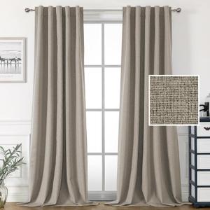 H.VERSAILTEX 100% Blackout Linen Look Curtains for Bedroom Full Light Blocking Drapes with Double Face Linen Back Tab Loop Pocket Burlap Curtains for Living Room 2 Panels, 42 x 84 Inch, Heather Taupe