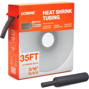 Dowire Heat Shrink Tubing 3/16" - Adhesive Lined - 3:1 Ratio - Waterproof Marine Grade Shrink Tube - Wire Shrink Wrap Tubing - Black - 35 Feet