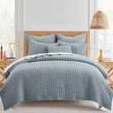 Levtex Home Mills Waffle King/Cal King Quilt Set (106x92in) with 2 Pillow Shams (36x20in) - Chambray - Cotton Waffle King Size Quilt Bedding Set - Lightweight, Soft, Pre-Washed