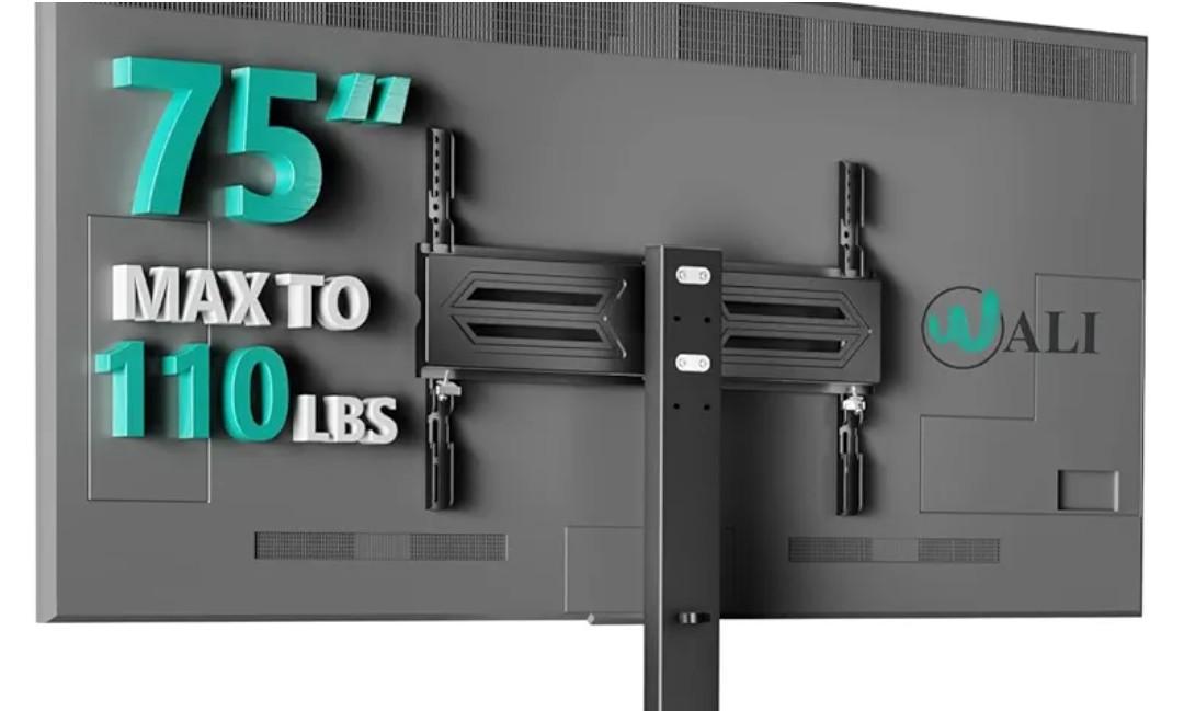 WALI Floor TV Stand with Power Outlet, Tall TV Stand Mount for 32-75 inch TV up to 110 lbs, Swivel and Height Adjustable TV Stands with Wood Base for Bedroom, Office(TVDVD-7P), Black