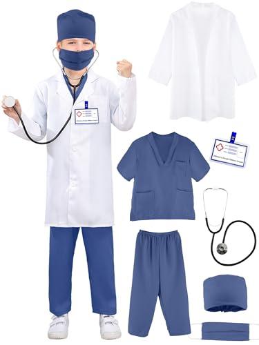 Puteraya Kids Doctor Costume Set Surgical Suit Uniform with Stethoscope Toys for Boys Girls Dress Up Halloween Cosplay (Doctor Costume set 4, 12-16 Years(150-170 cm))