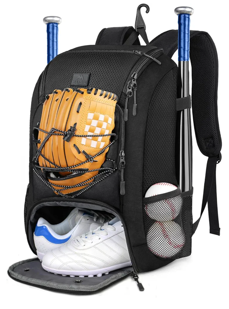 MATEIN Baseball Backpack, Softball Bat Bag with Shoes Compartment for Youth, Boys and Adult, Lightweight Baseball Bag with Fence Hook Hold TBall Bat, Batting Mitten, Helmet, Caps, Teeball Gear