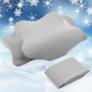 Hahafelt Cooling Cervical Neck Pillowcase Cover (Only Pillow Case) Ergonomic Pillowcase with Zipper Breathable Contour Pillow Cover for Side Back Stomach Sleepers(Gray,Queen Size)