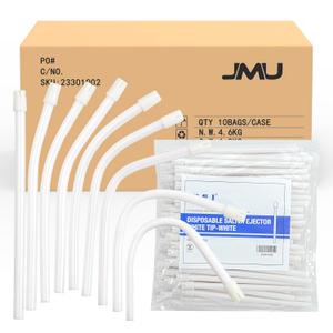 JMU 1000pcs Dental Saliva Ejectors Disposable, White Body White Tip, Evacuation Suction Tips, 10 Bags/Case