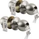 BESTTEN [2 Pack] Entry Door Knob with Lock, Keyed Different Door Lock for Exterior Door and Front Door, Standard Ball, Satin Nickel