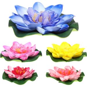 2 x 5pcs Summer Decor Lily Pads for Ponds, Artificial Lotus Fake Floating Lotus Flower Water Lily Pad Ornaments for Garden Pond Aquarium Pool Decoration 10cm