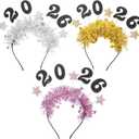ABOOFAN 3pcs 2026 New Year Star Headband Glitter Hair Bands Hair Accessories Photo Props for Women Girls Christmas Holiday Party Decoration Supplies