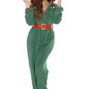 SUOSDEY Women's Christmas Onesie, Unisex Hooded Zip-Up Jumpsuit Pajamas with Pockets & Belt Green, XL
