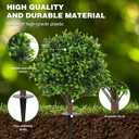 JTING' CHOISIR Set of 2 Artificial Boxwood Topiary Ball Trees with Ground Spike, 26 Inches UV Resistant Fake Plant Bushes Shrubs, for Indoor Outdoor Front Porch Garden (Boxwood)