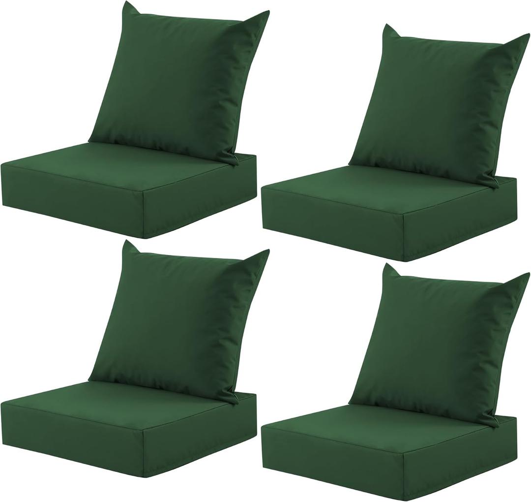 Outdoor Deep Seat Cushion Set, 24x24 Inch Water-Resistant & Fade-Resistant Outdoor Chair Cushions, Patio Furniture Cushions with Removable Cover for Patio Chair, Sofa, Forest Green (Set of 4) (24*24+5.75/25*22.5")